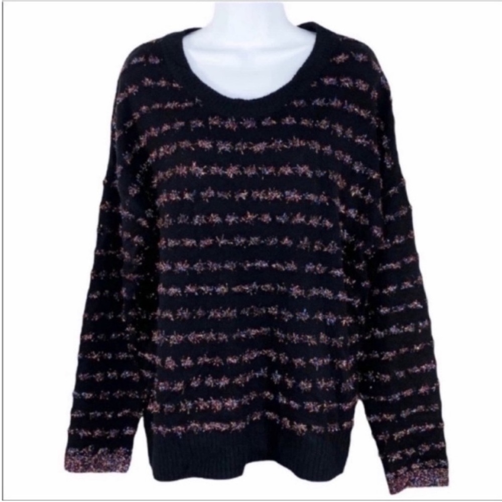 TRIBEKKA 44 striped tinsel sweater L black NEW